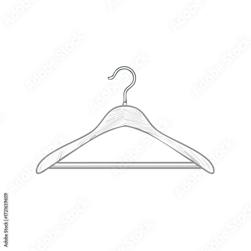 Simple line drawing of a wooden clothes hanger with a hook and bar