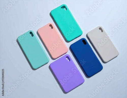 Colorful silicone phone cases arranged on a light background