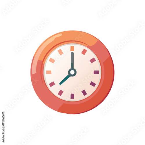 Cartoon analog clock with colorful frame shows time for appointments and deadlines