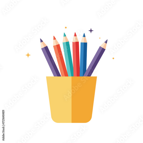 Colorful Pencils in Yellow Holder