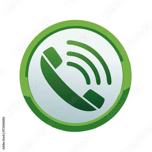 Green Phone Icon with Sound Waves Communication Signal Symbol