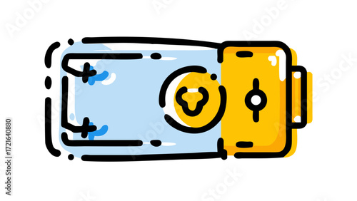 Flat design illustration of a portable rechargeable power bank for charging mobile devices on the go