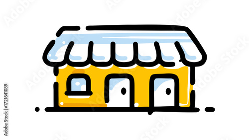 Illustration of a Yellow Shop, Perfect for Business, Retail, and Commerce with a Blue Canopy