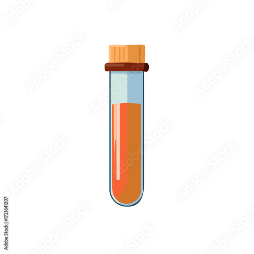 Test tube filled with orange liquid and cork stopper for laboratory science research and education