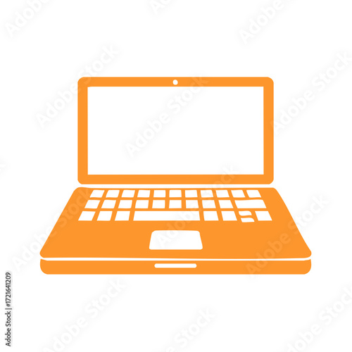 Orange Laptop Computer Illustration with Keyboard Trackpad and Blank Screen for Technology Concepts