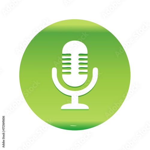 White Vintage Style Microphone Icon in Green Circle for Audio Recording and Broadcast