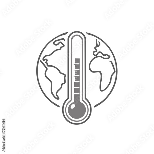 Thermometer and globe illustration symbolizing climate change and global warming