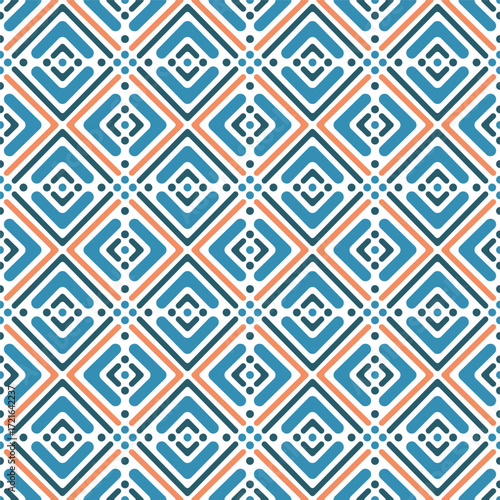 Wallpaper Mural Modern Geometric Rhombus Abstract Seamless Pattern Background Design in Blue Orange Torontodigital.ca