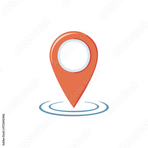 Modern orange map pointer symbol for GPS navigation destination or important geographic location discovery