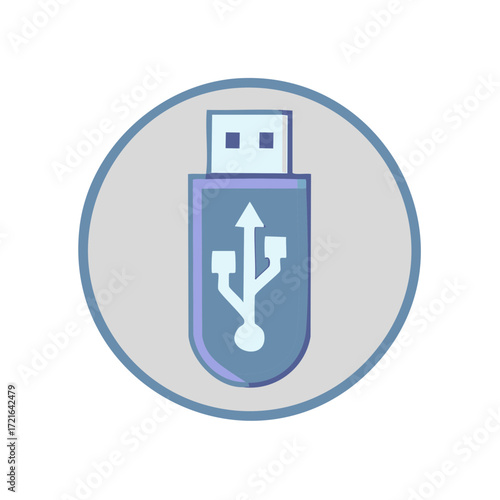 USB flash drive vector icon. Digital data storage illustration in a circle.