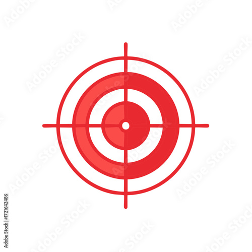Bright red target icon with crosshairs representing aim goal focus success accuracy and precise strategy