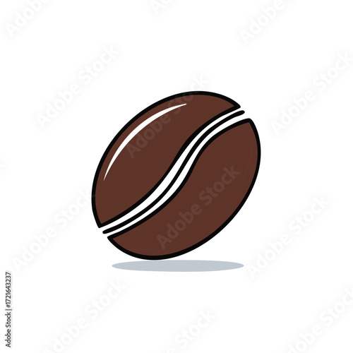Single stylized brown coffee bean with a white outline and a shadow