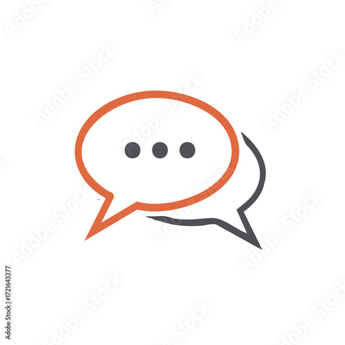 Orange and gray overlapping speech bubbles with ellipsis dots representing chat and communication concepts