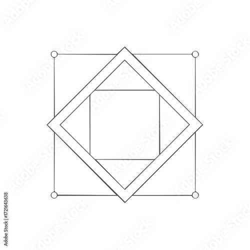 Concentric geometric shapes with a diamond shape overlayed on a square frame with circles