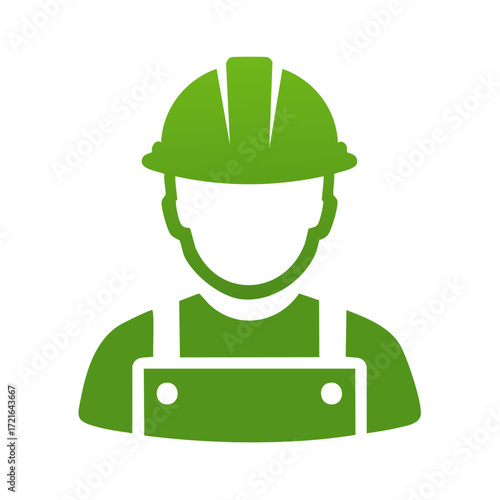 Construction Worker Icon with Hard Hat Green Symbol Vector Illustration