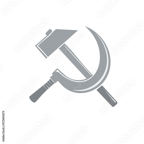 Gray hammer and sickle icon, the historic political symbol of communism