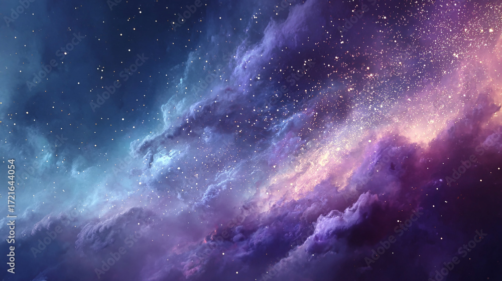 Fototapeta premium Nebula's Embrace: Gaze into the vastness of the cosmos, where vibrant hues dance in a mesmerizing display of stellar nurseries, offering a serene and captivating panorama of the universe.