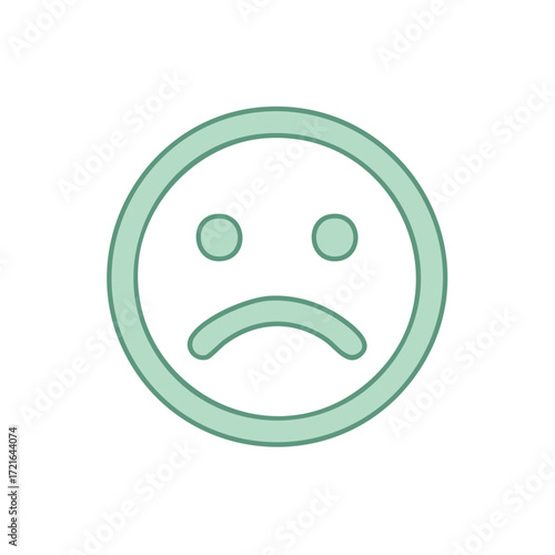 Sad face icon green simple illustration representing negative emotion and unhappiness