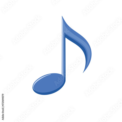 Blue musical note graphic illustration. Isolated on a white background.