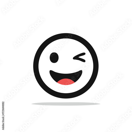 Happy face emoji winking with open mouth and red tongue smiling