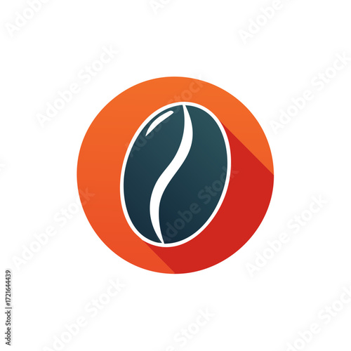 Stylized Coffee Bean Icon with Orange Circle and Shadow