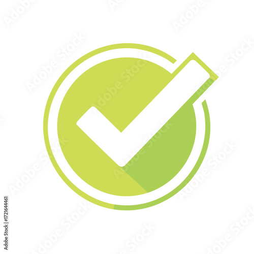 Green check mark symbol, circle approval icon, validation sign