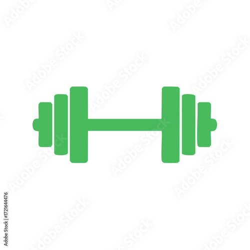 Vector illustration of green dumbbell; symbol of workout, fitness, weight lifting and exercises
