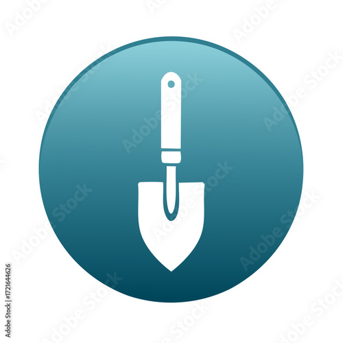 Gardening Spade Icon on Teal Round Button  For Landscaping or Agriculture