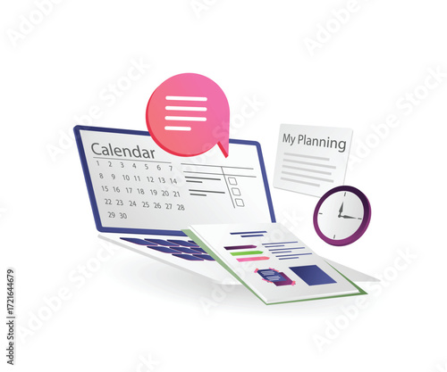 Illustration of a Laptop Calendar and Planning