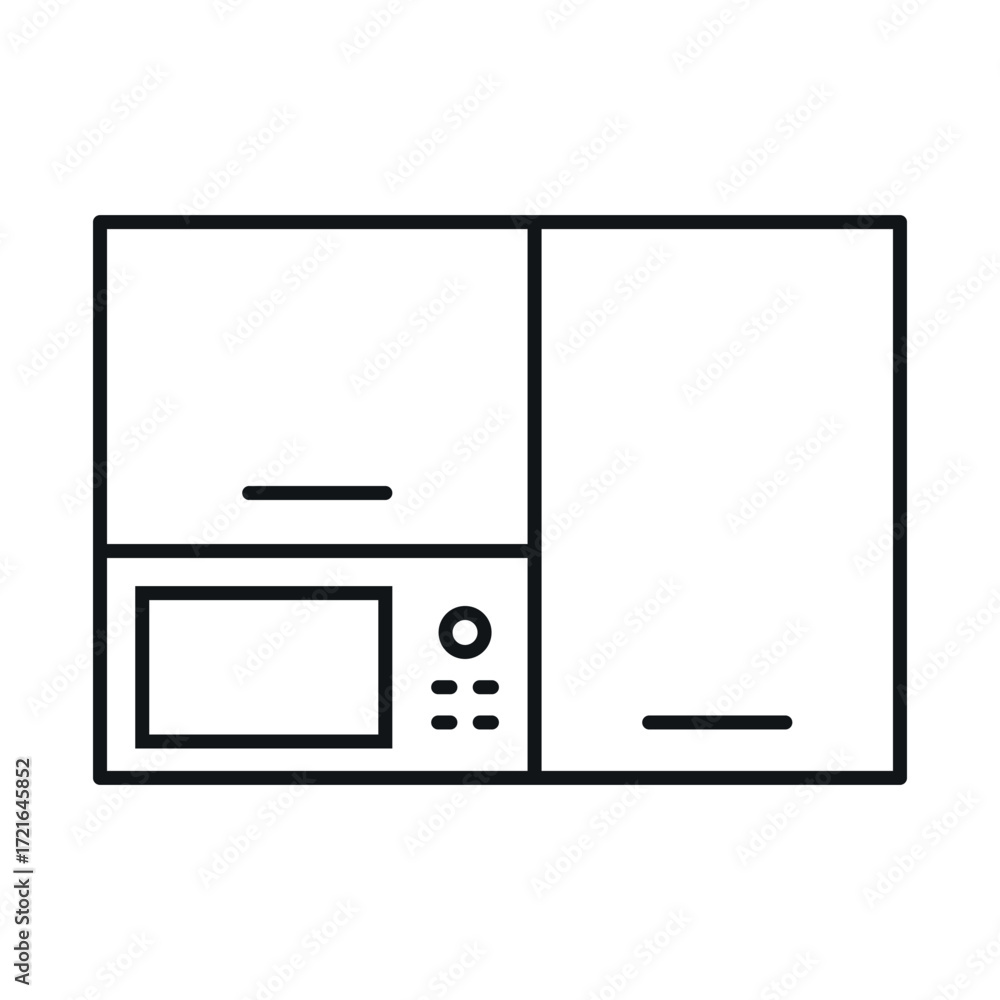 Fototapeta premium Kitchen furniture icon showing a modern microwave and cupboard in a minimalistic style perfect for design projects