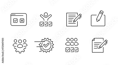 Project management line icons set – outline, task, planning symbols
