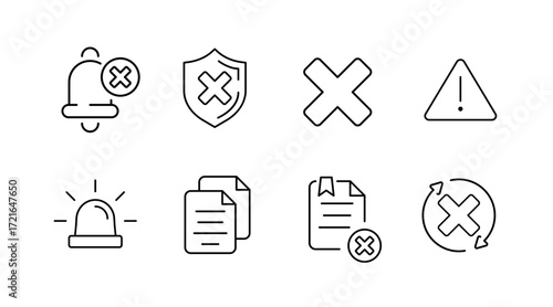 Error and alert line icons set – outline, warning, notification symbols