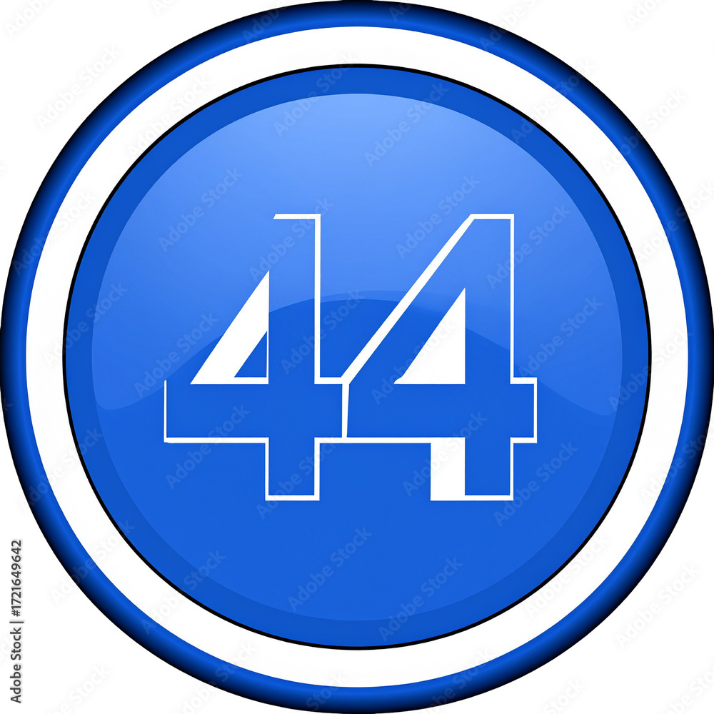 Fototapeta premium Bright blue button icon with white outline and the number 44