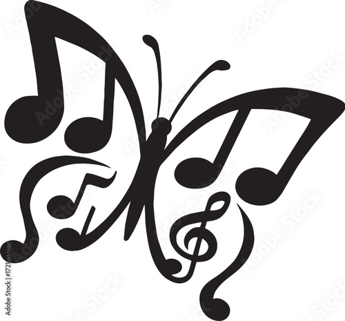  Flying butterfly with musical notes as wings – art and music fusion vector with white background 