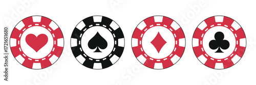 Casino Chips Featuring Heart, Spade, Diamond, and Club Card Suits for Game Night