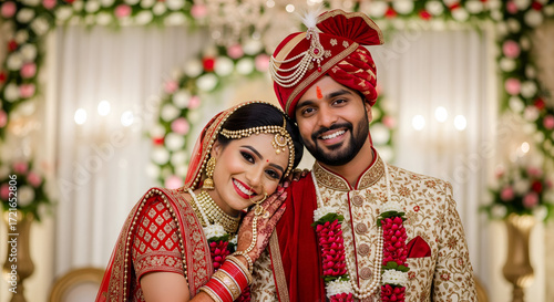 Radiant Indian Couple at Lavish Wedding Ceremony