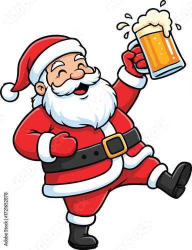 Happy Santa Claus Celebrating with Beer Mug