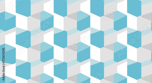 Geometric pattern of blue and white cubes with shadows.