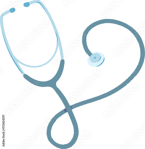A blue stethoscope shaped like a heart on a white background