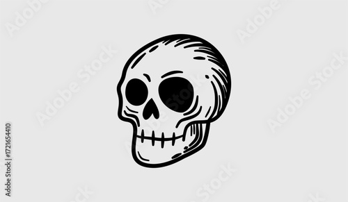 Halloween Skull Outline Shading Black White Style