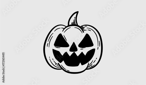 Halloween Pumpkin Outline Shading Black White Style