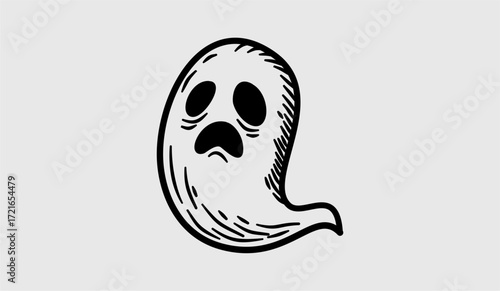 Halloween Ghost Outline Shading Black White Style