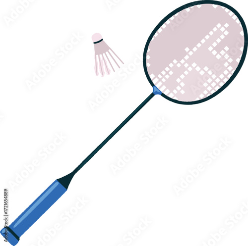 A badminton racket and shuttlecock on a white background