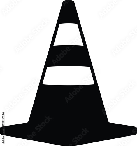 Simple black traffic cone icon signaling caution and road construction safety warning