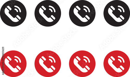 phone, call, icon, symbol, communication, contact, telephone, technology, service, support, customer, help, business, red, black, circle, graphic, design, set, collection, illustration, simple, modern