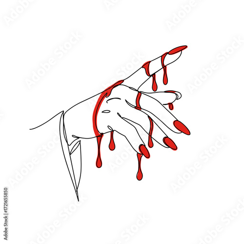 Blood dripping from elegant hand with red nails in Halloween theme  