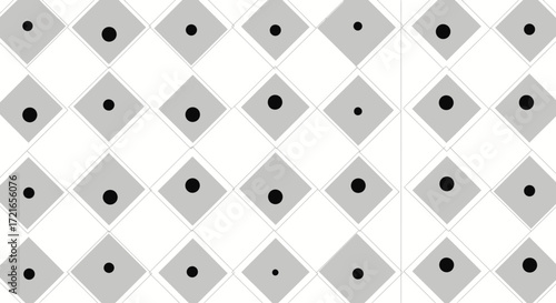 Geometric pattern of gray diamonds with black dots on white background.