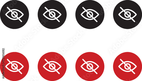 eye, vision, sight, see, look, hidden, invisible, private, security, privacy, icon, symbol, graphic, set, collection, black, red, circle, disable, block, forbidden, no, access, surveillance, monitorin