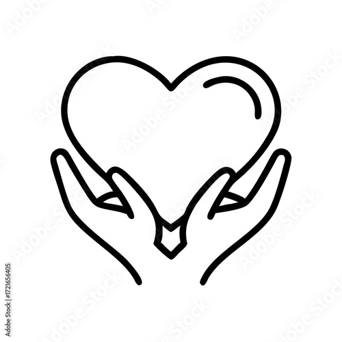 Heart held by two hands in simple line art design  