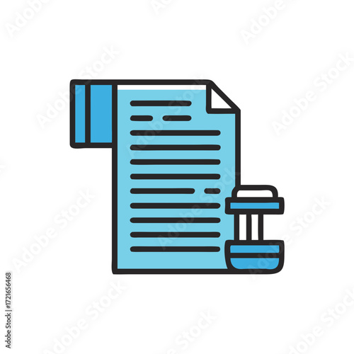 Legal document with written lines and a blue stamp  